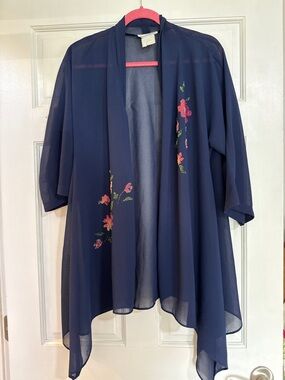 Navy Floral Sheer Kimono Cover-Up